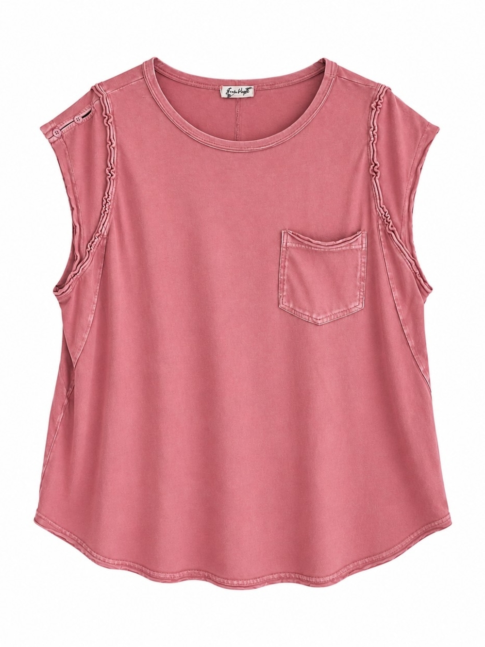 Intimately Free People Oversized Ruffle Pocket Tee Top Dusty Pink M FP